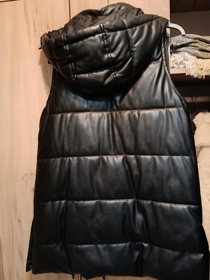 Fermuarlı Siyah Deri Kadın Yelek - Görsel 2