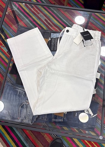 Massimo Dutti Beyaz Duz Kesim Keten Pantolon