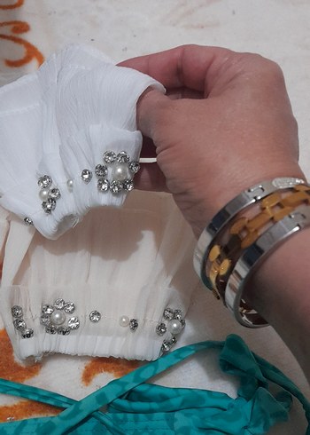 İnci İşlemeli Beyaz Kız Eldivenleri - Görsel 2