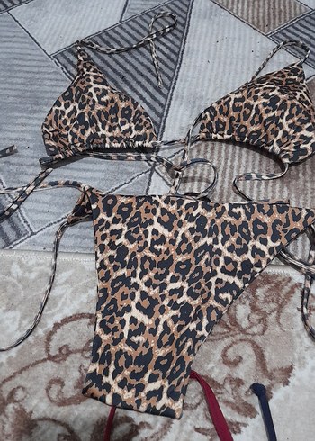 Kahverengi Yılan Desenli Strappy Bikini - Görsel 2