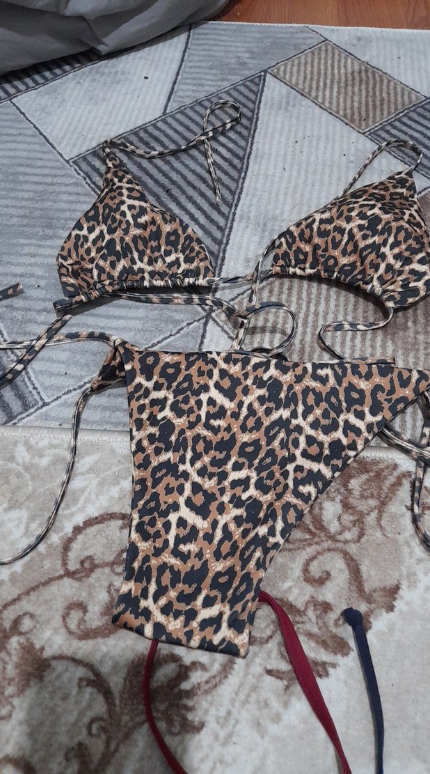 Kahverengi Yılan Desenli Strappy Bikini - Görsel 2