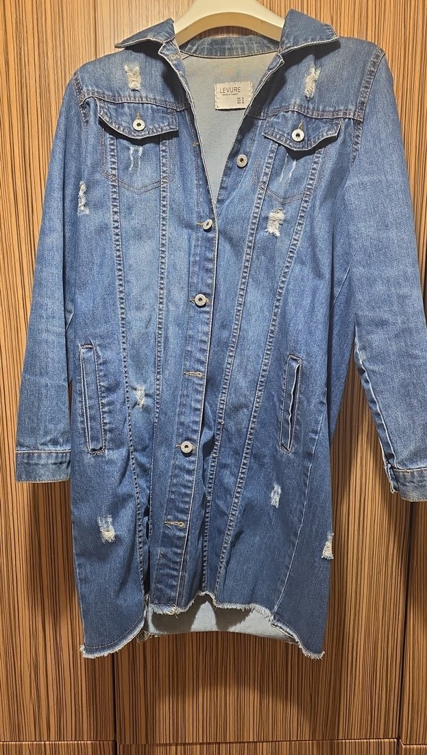 Uzun Boy Mavi Kadın Kot Ceket - Görsel 3