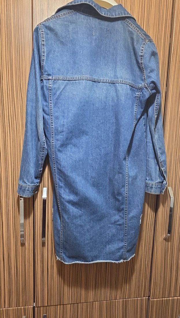 Uzun Boy Mavi Kadın Kot Ceket - Görsel 4