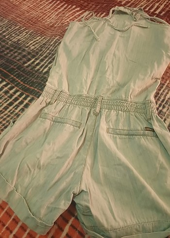 Kot Düğmeli Bohem Kadın Şort Tulum - Görsel 4