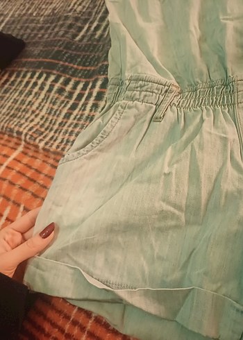 Kot Düğmeli Bohem Kadın Şort Tulum - Görsel 3