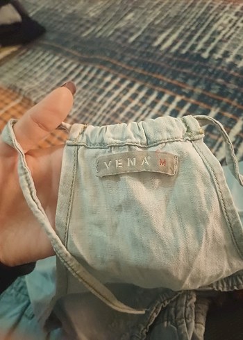 Kot Düğmeli Bohem Kadın Şort Tulum - Görsel 6