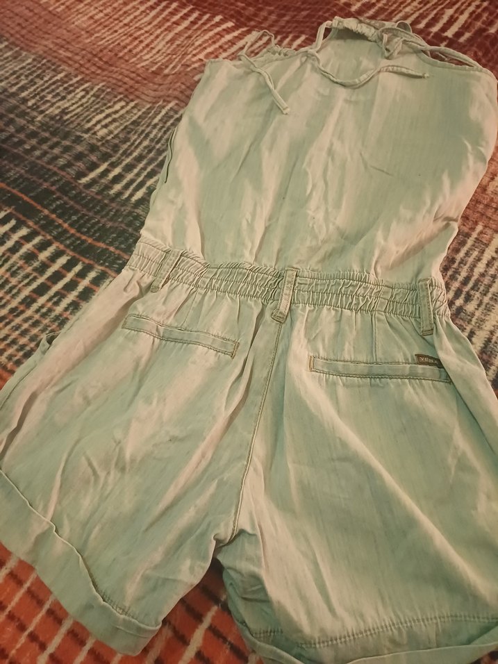 Kot Düğmeli Bohem Kadın Şort Tulum - Görsel 4