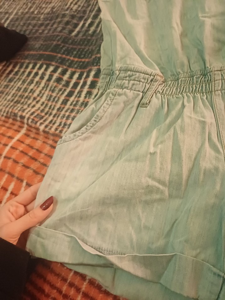 Kot Düğmeli Bohem Kadın Şort Tulum - Görsel 3