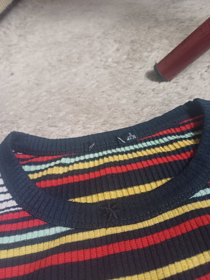 Çizgili Örgü Kısa Kollu Kadın Tişört - Görsel 2