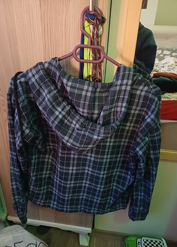 Ekose Desenli mavi Kadın Gömlek - Görsel 4