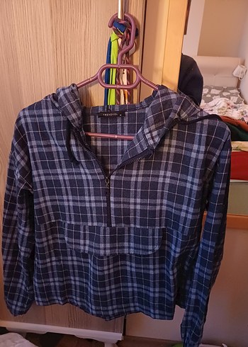 Ekose Desenli mavi Kadın Gömlek - Görsel 2