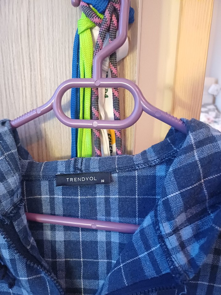 Ekose Desenli mavi Kadın Gömlek - Görsel 3