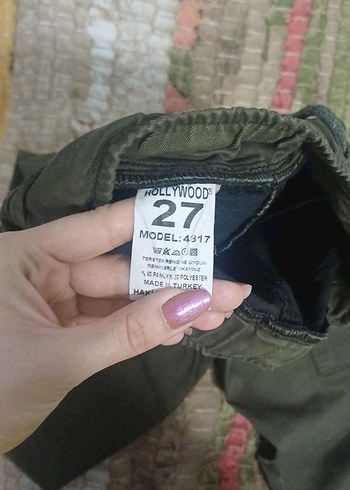 Kadın Haki Kemerli Kamuflaj Kumaş Pantolon - Görsel 4