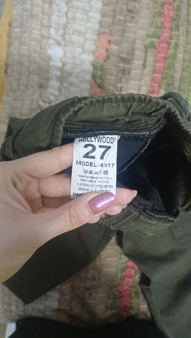 Kadın Haki Kemerli Kamuflaj Kumaş Pantolon - Görsel 4