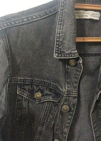 antrasit Kadın Denim Ceket, Düğmeli, Dar Kesim - Görsel 2