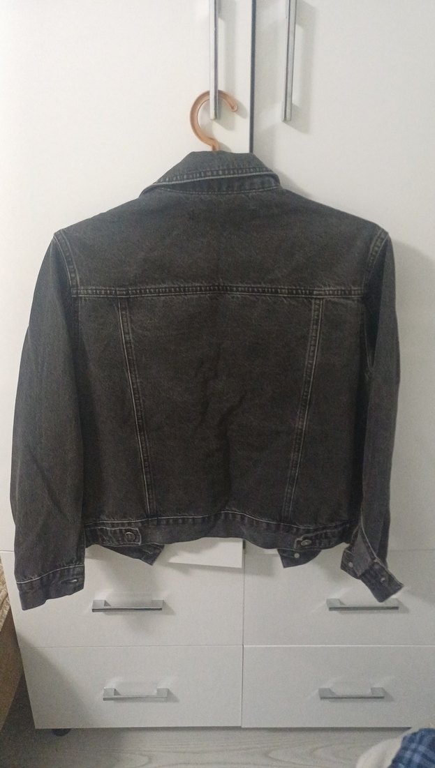 antrasit Kadın Denim Ceket, Düğmeli, Dar Kesim - Görsel 4