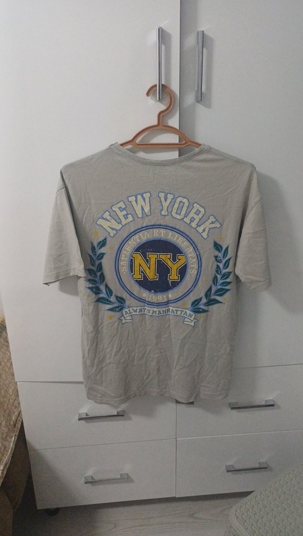 Gri Baskılı Pamuklu Kadın Tişört - Görsel 3