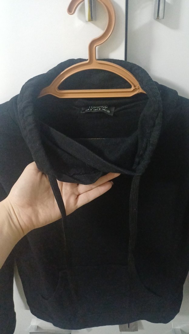 Siyah Yüksek Yakalı Kadın Sweatshirt - Görsel 3