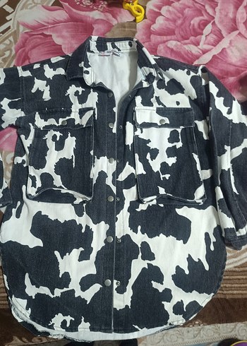 m Beden Düğmeli Siyah Beyaz Oversize Ceket