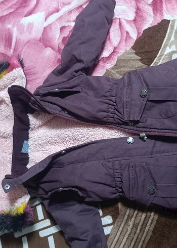 Diğer Kürklü Kapüşonlu Mor Kız Çocuk Mont
