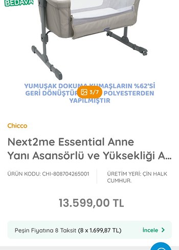  Beden Chicco Next2me Essential Anne Yanı Beşik bej