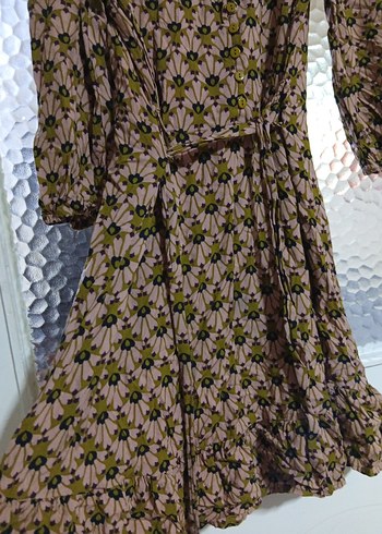 Bohem Midi Kadın Elbise, Bağcıklı, Gevşek Kesim - Görsel 2