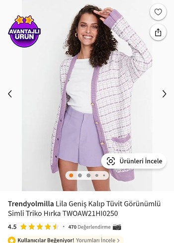 Mor Bağcıklı Örgü Salaş Kadın Hırka - Görsel 3