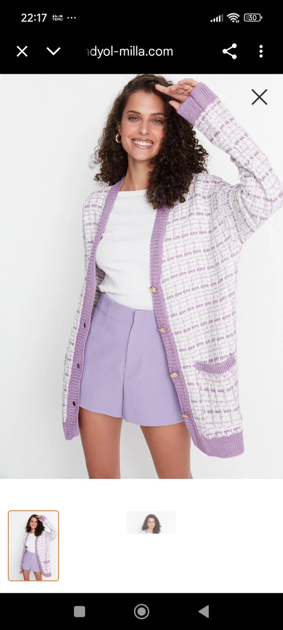 Mor Bağcıklı Örgü Salaş Kadın Hırka - Görsel 2