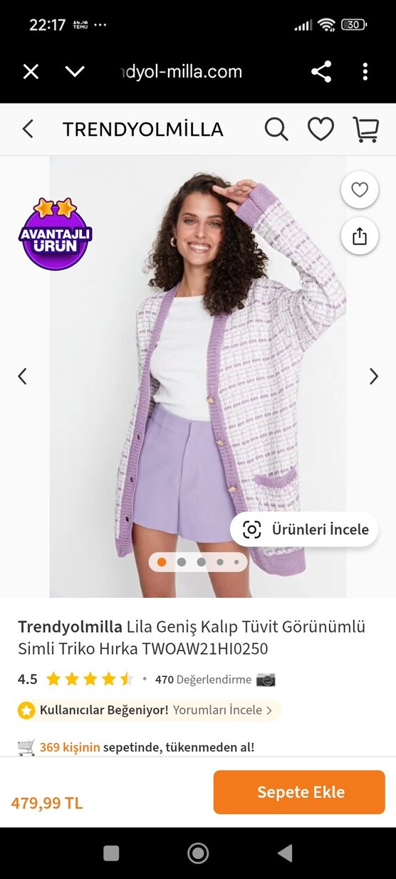 Mor Bağcıklı Örgü Salaş Kadın Hırka - Görsel 3