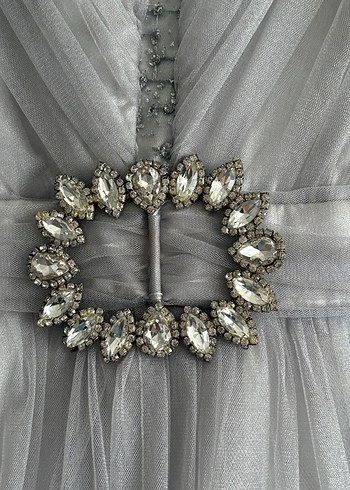 Gri Uzun Drapeli Abiye Elbise - Görsel 3