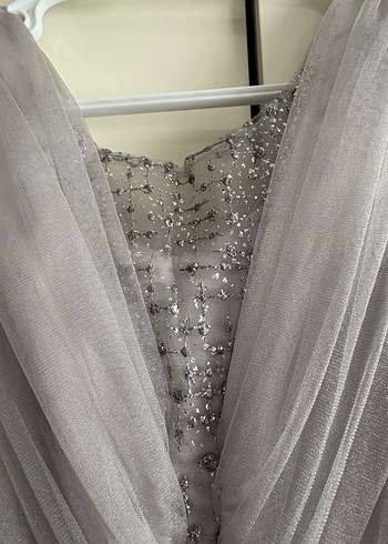 Gri Uzun Drapeli Abiye Elbise - Görsel 4