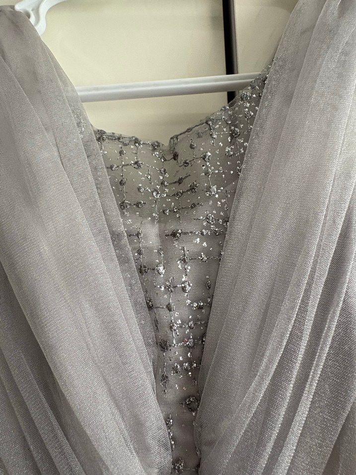 Gri Uzun Drapeli Abiye Elbise - Görsel 4