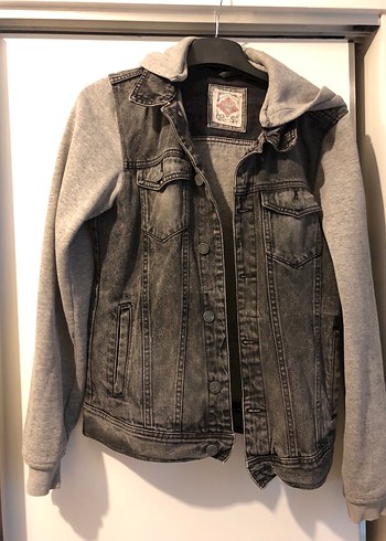 Pull and Bear Gri Denim Ceket Kapüşonlu Kol