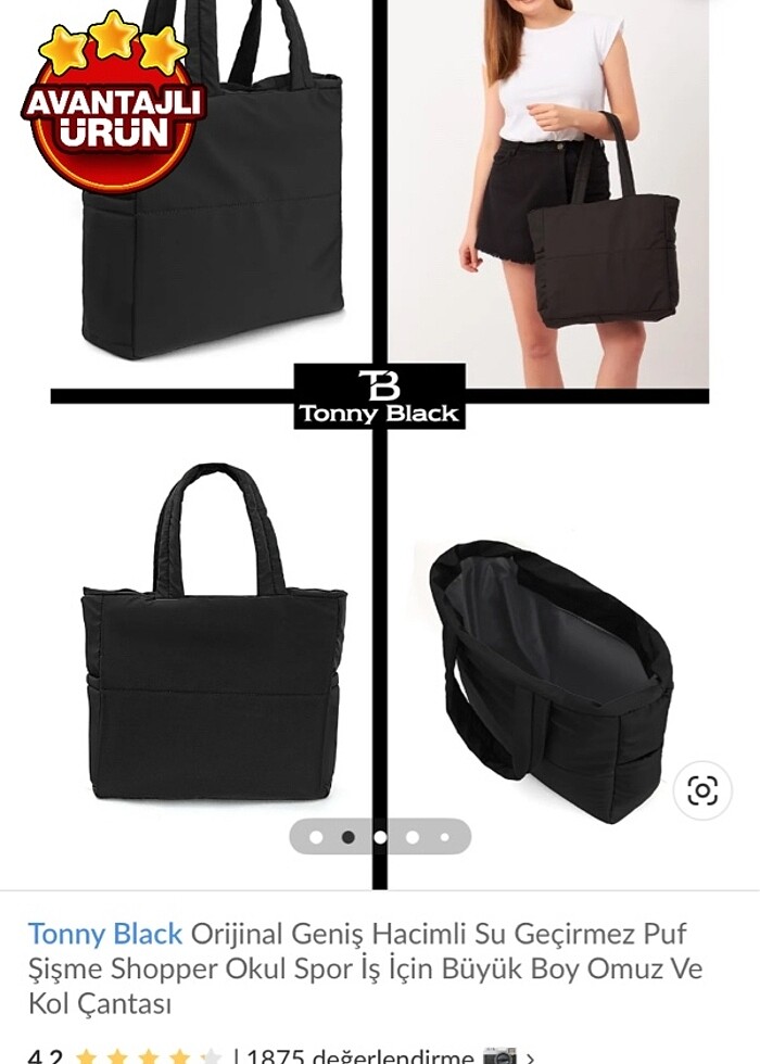 Siyah Puf Şişme Çanta - Görsel 2