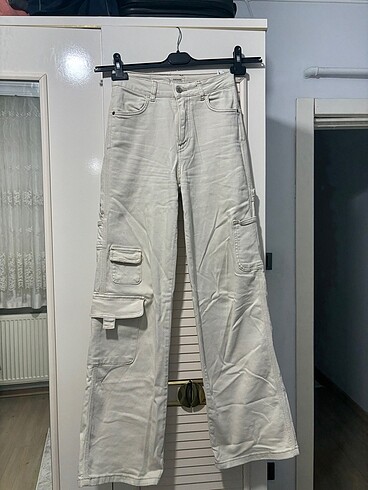 Krem kargo pantolon