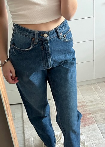 Bershka Düğmeli Mavi Kadın Denim Pantolon