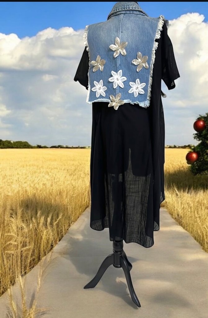 Nakışlı Siyah Uzun Kollu Kadın Kot cepken - Görsel 2