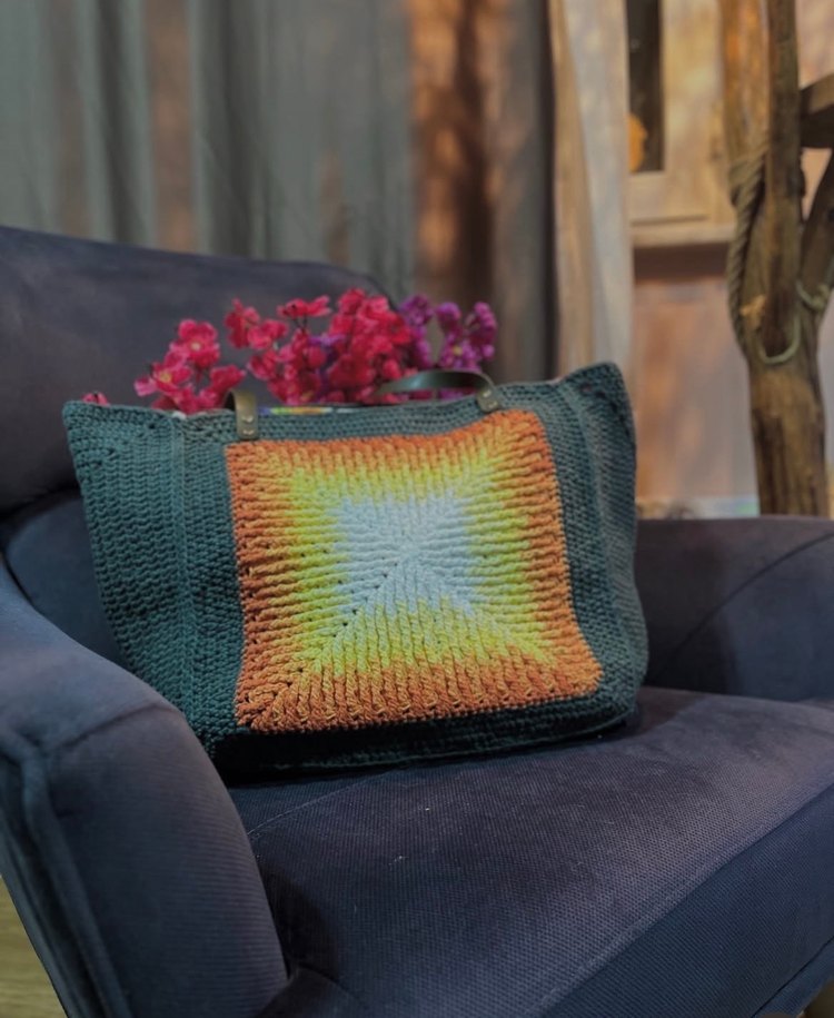 Bohem Gri Örgü Kadın Çanta - Görsel 2