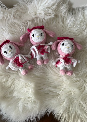 Pembe Örgü Tavşan Peluş Oyuncak melody - Görsel 4