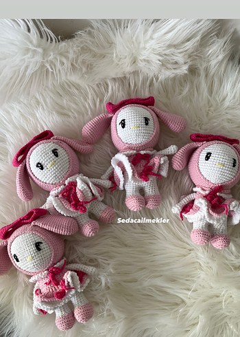 Pembe Örgü Tavşan Peluş Oyuncak melody - Görsel 3