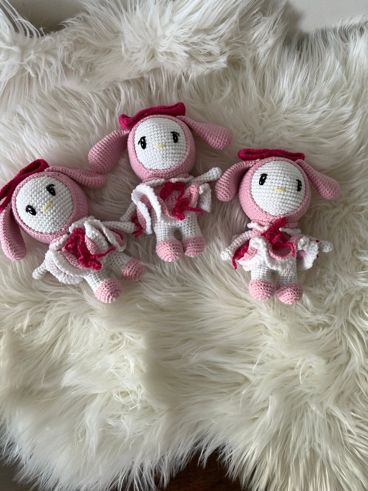 Pembe Örgü Tavşan Peluş Oyuncak melody - Görsel 4