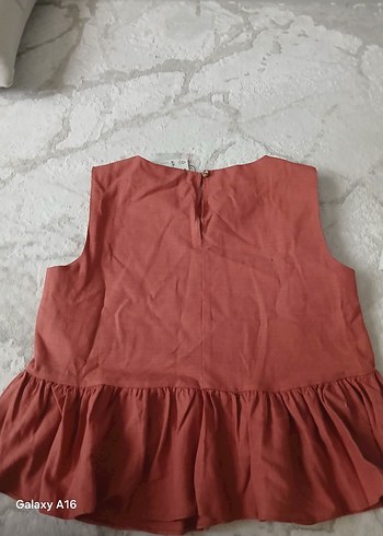 34 Beden kırmızı Renk Keten Bluz, Uzun Kollu, Normal Boy