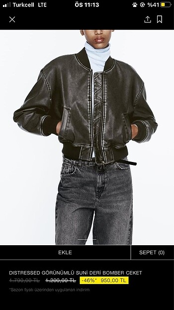 Zara suni deri bomber ceket