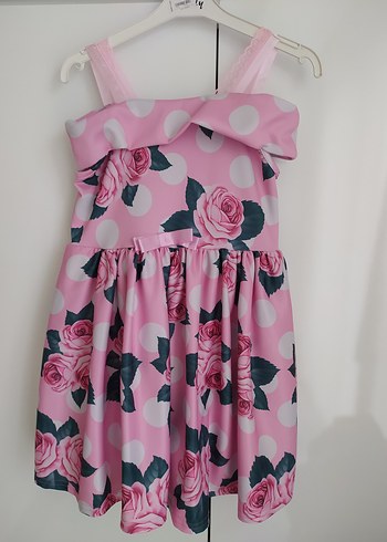Pembe Çiçek Desenli Kız Elbisesi