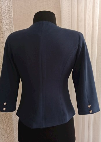 Düğmeli Lacivert Mini Kadın Blazer - Görsel 4