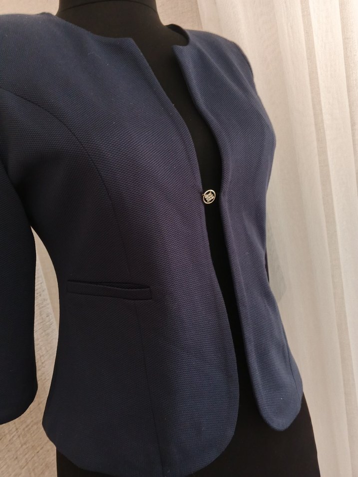 Düğmeli Lacivert Mini Kadın Blazer - Görsel 2