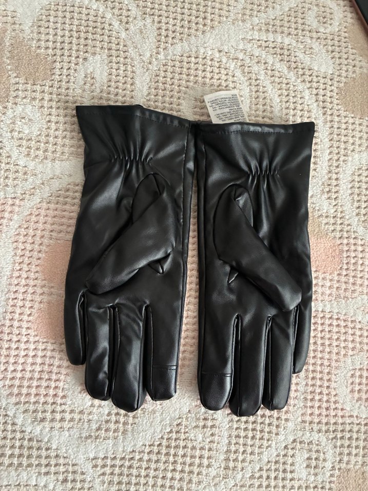 Düğmeli Siyah Deri Kadın Eldiven - Görsel 2