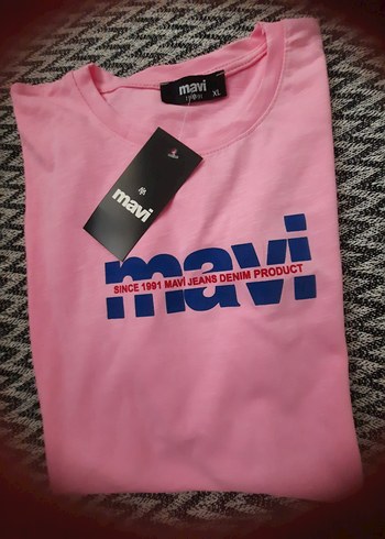 Pembe Mavi Baskılı Kısa Kollu Tişört