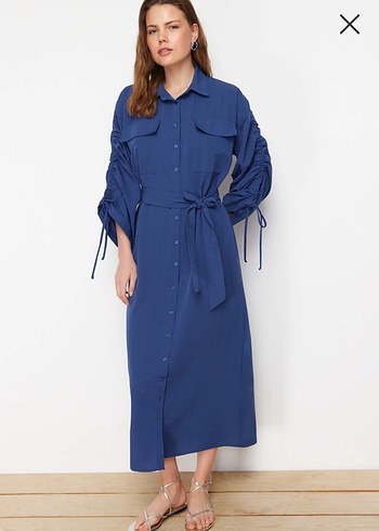 Lacivert Kuşaklı Uzun Elbise - Görsel 2