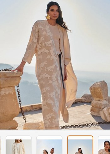 Uzun Beyaz Kadın Kimono - Görsel 5